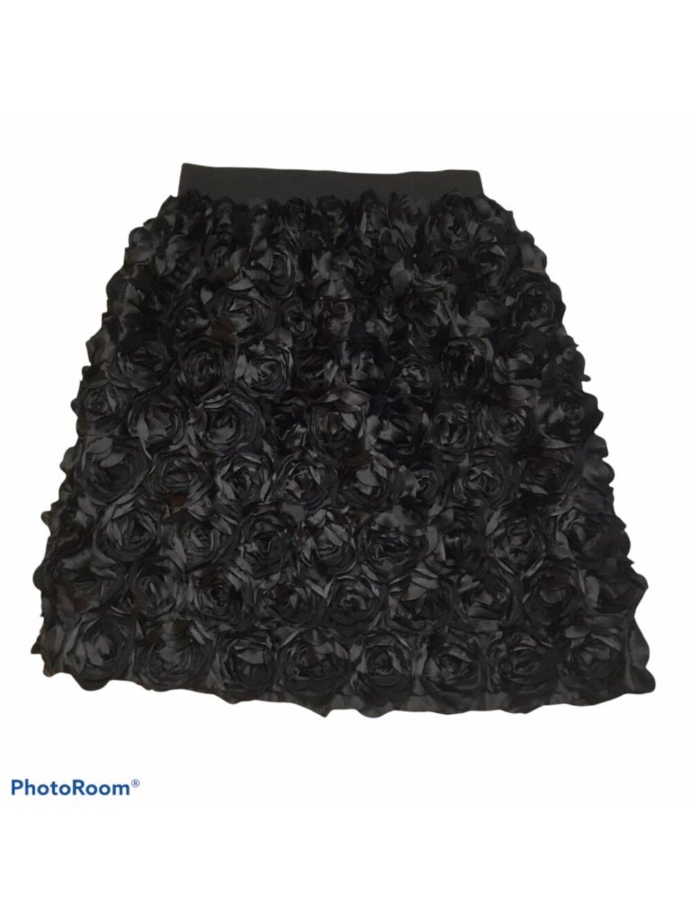 Rose Buds Black Mini Skirt Elastic Waist Band Unbranded